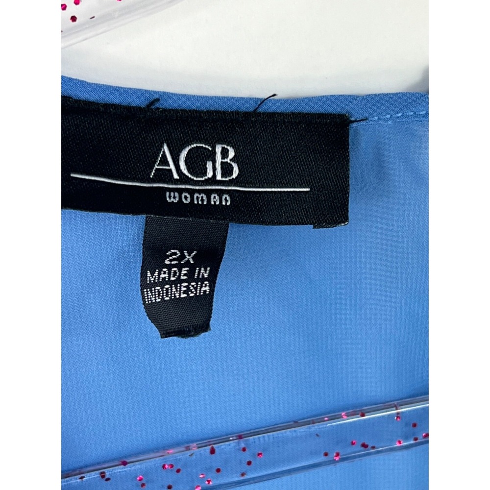 AGB Blouse Women's 2X Top Light Blue Puckered Bodice Lined - Picture 3 of 9